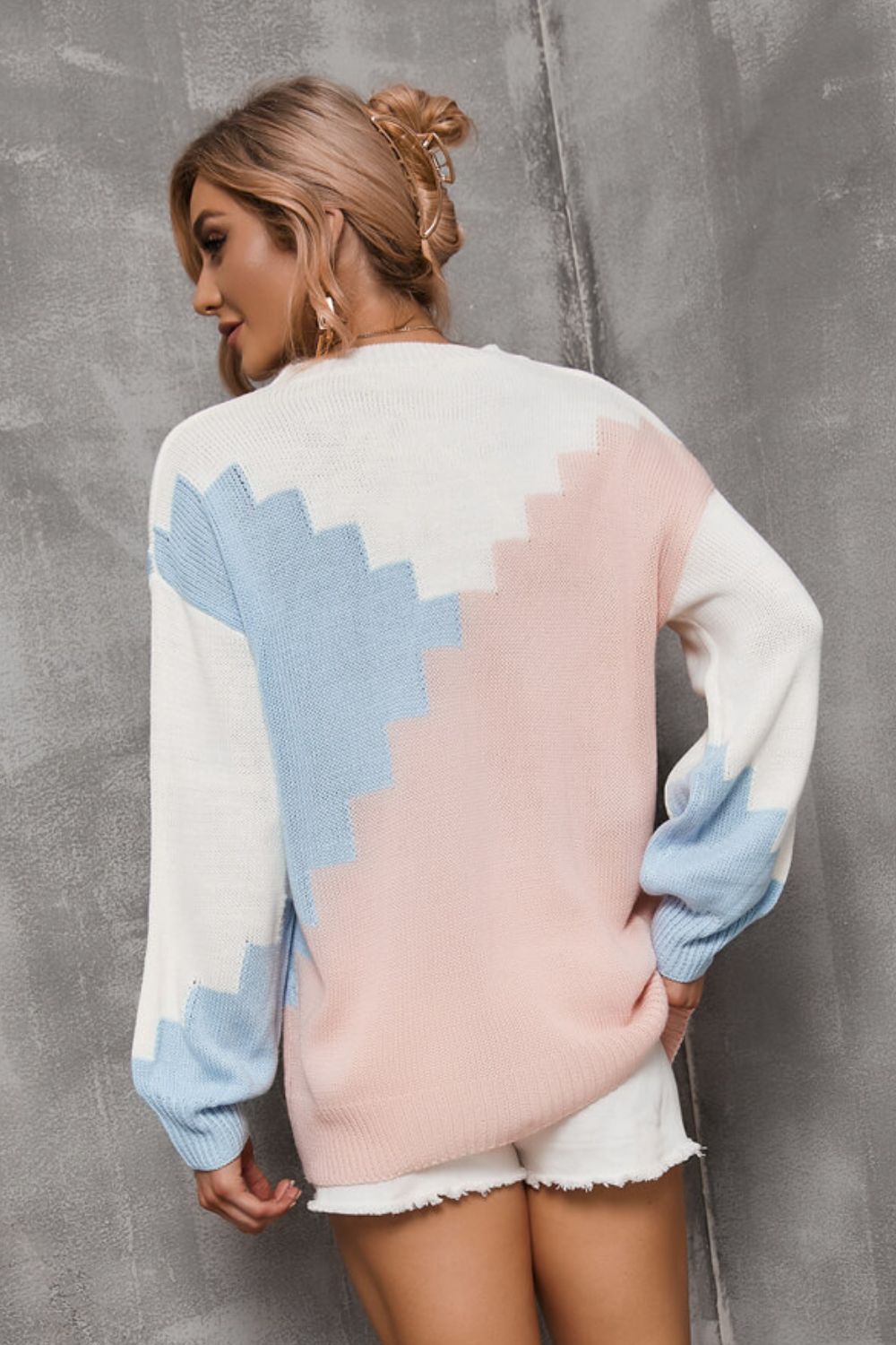 Color Block Dropped Shoulder Knit Pullover