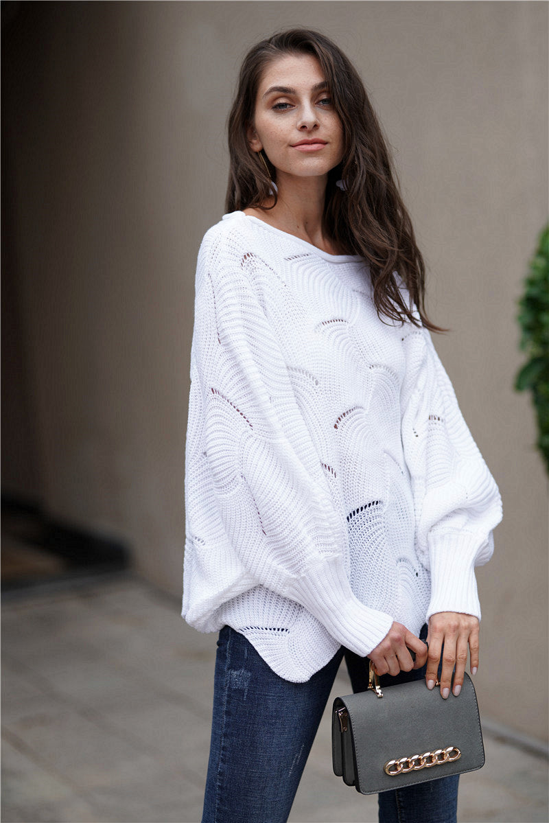 Double Take Openwork Boat Neck Sweater with Scalloped Hem