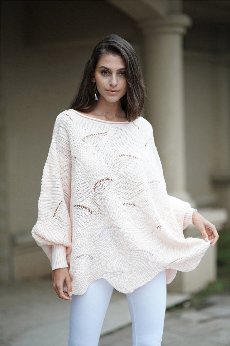 Double Take Openwork Boat Neck Sweater with Scalloped Hem